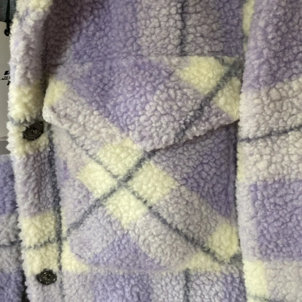7 For All Mankind Lavender Plaid Teddy Jacket - Picture 5 of 8
